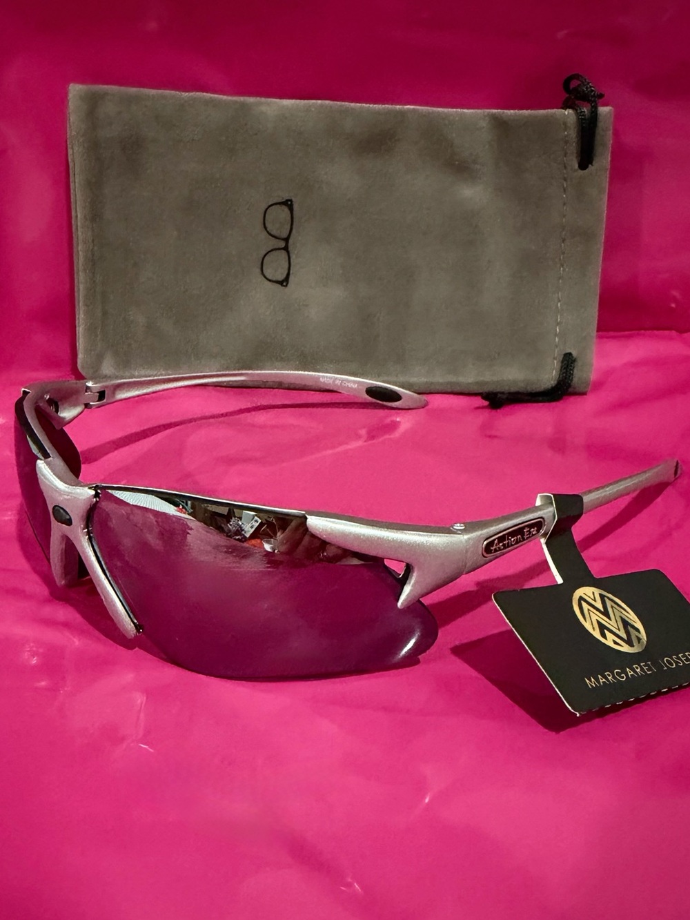 Margaret Josephs Action Eyz pewter color plastic frame mirror unisex sunglasses